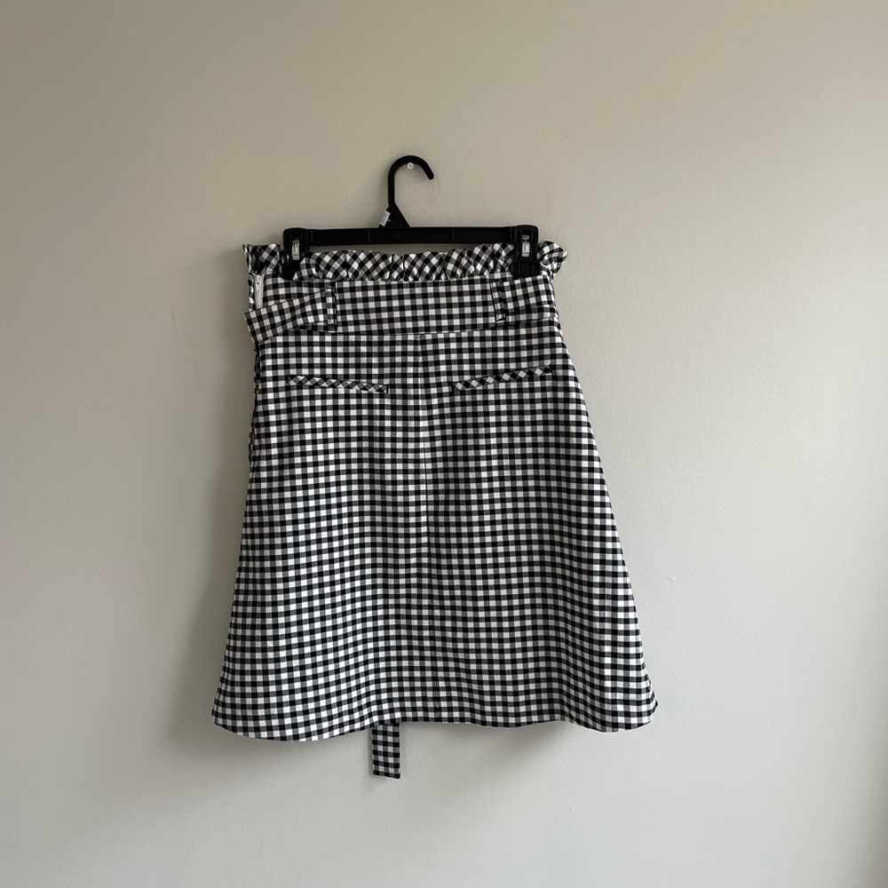 CYNTHIA ROWLEY BLACK WHITE GINGHAM PAPER BAG SKIRT TIE BELT POCKETS PLAID - Picture 8 of 10